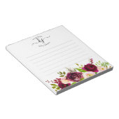 Bloc-note Monogramme floral botanique rose de Bourgogne  (Incliné)