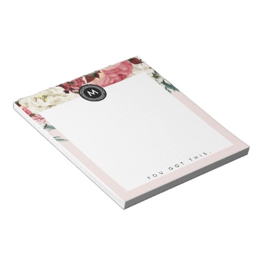Bloc-note Monogramme floral chic Post It NotePad (Incliné)