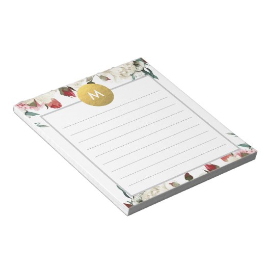 Bloc-note Monogramme floral chic Post It NotePad (Incliné)