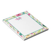 Bloc-note Monogramme floral de printemps rose et sarcelle (Incliné)