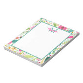 Bloc-note Monogramme floral de printemps rose et sarcelle (Tourné)