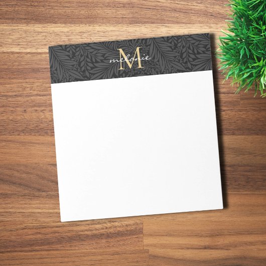 Bloc-note Monogramme floral élégant noir or script