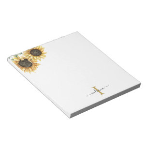 Bloc-note Monogramme floral eucalyptus tournesol Nom girly
