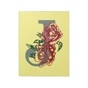 Bloc-note monogramme floral lettre majuscule J