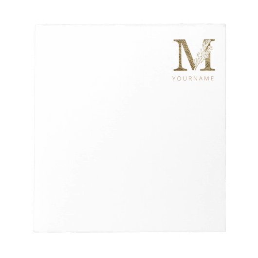 Bloc-note Monogramme floral M Élégant alliage d'or (Devant)