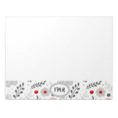 Bloc-note Monogramme floral rouge gris moderne (Devant)
