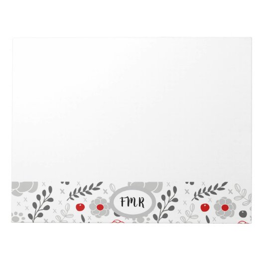 Bloc-note Monogramme floral rouge gris moderne (Devant)