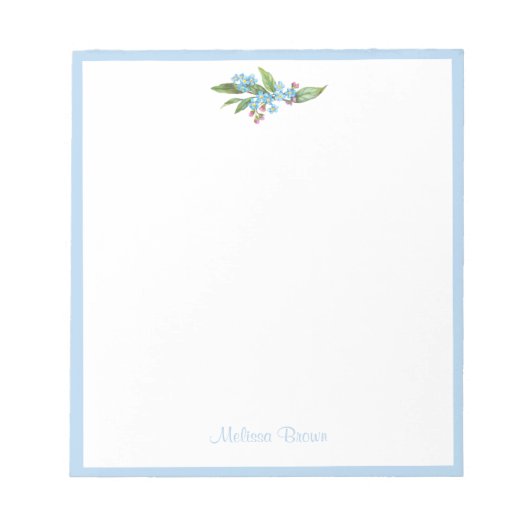 Bloc-note Monogramme Forget-Me-Not Fleurs bleues de couronne (Devant)