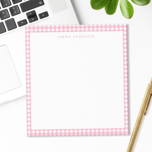 Bloc-note Monogramme Gingham Rose Minimaliste