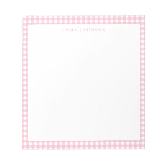 Bloc-note Monogramme Gingham Rose Minimaliste (Devant)