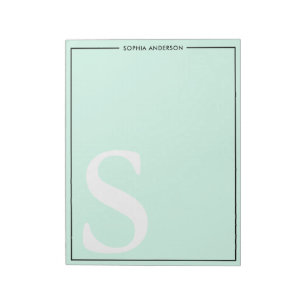 Bloc-note Monogramme graphique vert de la menthe Nom personn