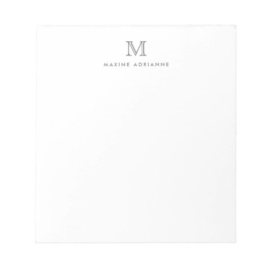 Bloc-note Monogramme Gris Argent Simple Moderne Classique (Devant)