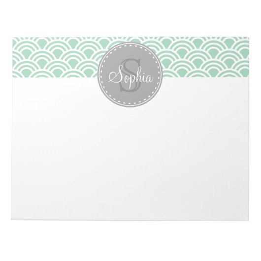 Bloc-note Monogramme Gris Mint Motif moderne (Devant)