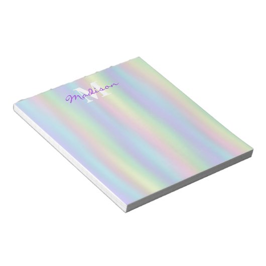 Bloc-note Monogramme holographique arc-en-ciel doux (Incliné)