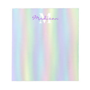 Bloc-note Monogramme holographique arc-en-ciel doux