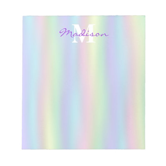 Bloc-note Monogramme holographique arc-en-ciel doux (Devant)