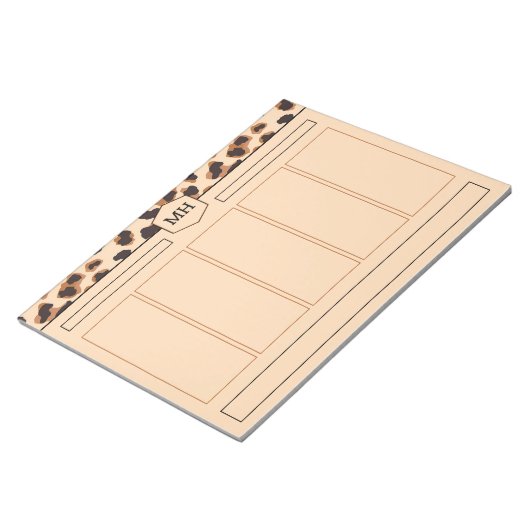 Bloc-note Monogramme imprimé léopard moderne marron noir ani (Incliné)