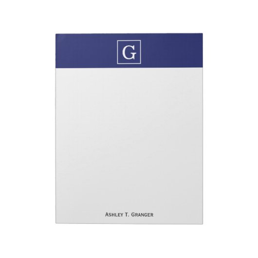Bloc-note Monogramme Initial Cadre Bleu Marine Blanc (Tourné)