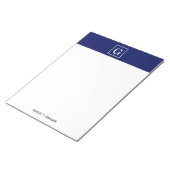 Bloc-note Monogramme Initial Cadre Bleu Marine Blanc (Incliné)