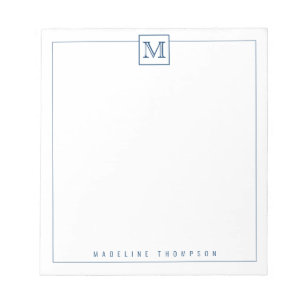 Bloc-note Monogramme initial moderne Carré frontière bleu ma