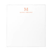 Bloc-note Monogramme Initial Orange Simple Moderne Classique (Devant)