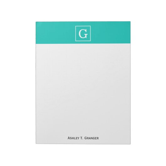 Bloc-note Monogramme initial turquoise blanc encadré (Tourné)