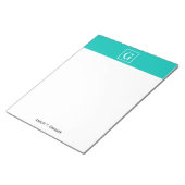 Bloc-note Monogramme initial turquoise blanc encadré (Incliné)