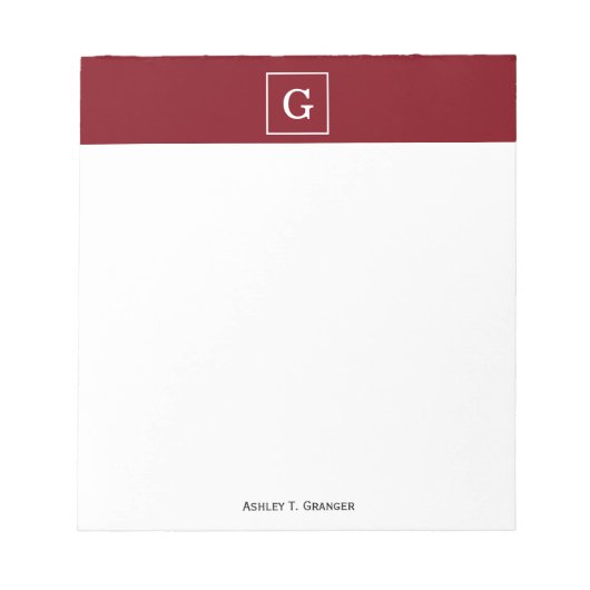 Bloc-note Monogramme initiale encadré blanc Bourgogne (Devant)