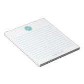 Bloc-note Monogramme linéaire d'aqua simple et élégant Nom (Incliné)