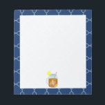 Bloc-note Monogramme Mason Jar Sweet Tea - Quatrefoil de la<br><div class="desc">Un cadeau avec l'illustration d'un pot de mason de thé sucré et de coins citron. Personnalisez avec votre monogramme. Arrière - plan est navy blue quatrefoil motif.</div>