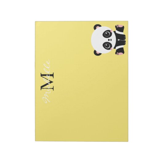 Bloc-note Monogramme mignon panda assis Personnalisé Jaune (Tourné)