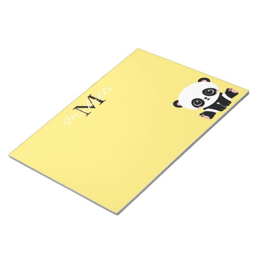 Bloc-note Monogramme mignon panda assis Personnalisé Jaune (Incliné)