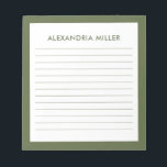Bloc-note Monogramme minimal moderne Nom Olive<br><div class="desc">Un bloc-notes professionnel avec un design minimaliste dans une palette de couleurs vert olive et blanc. Originale monogramme sur mesure et nom sur un simple arrière - plan blanc, encadré par une bordure d'olivier. Personnalisez-vous en utilisant les champs fournis ou utilisez le bouton "message" pour contacter le concepteur pour obtenir...</div>