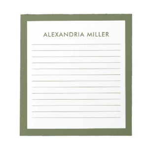 Bloc-note Monogramme minimal moderne Nom Olive