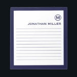 Bloc-note Monogramme minimaliste<br><div class="desc">Un bloc-notes minimaliste moderne en bleu marine et blanc. Initiale monogramme personnalisée et nom sur un simple arrière - plan blanc,  encadré par une bordure bleu marine. Personnalisez-vous en utilisant les champs fournis ou utilisez le bouton "message" pour contacter le concepteur pour obtenir de l'aide.</div>