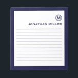 Bloc-note Monogramme minimaliste<br><div class="desc">Un bloc-notes minimaliste moderne en bleu marine et blanc. Initiale monogramme personnalisée et nom sur un simple arrière - plan blanc, encadré par une bordure bleu marine. Personnalisez-vous en utilisant les champs fournis ou utilisez le bouton "message" pour contacter le concepteur pour obtenir de l'aide.</div>