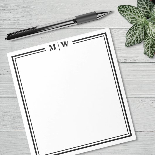 Bloc-note Monogramme Minimaliste Noir Blanc