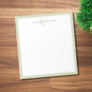 Bloc-note Monogramme minimaliste vert sauge à deux bordures