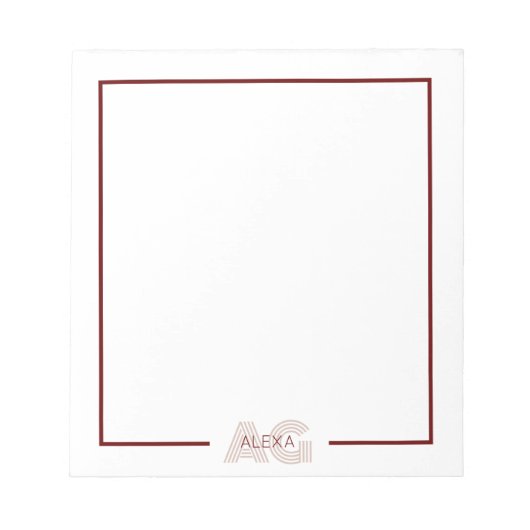 Bloc-note Monogramme moderne beige et vin (Devant)
