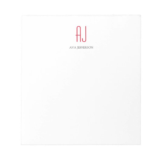 Bloc-note Monogramme moderne blanc simple vertical rouge (Devant)