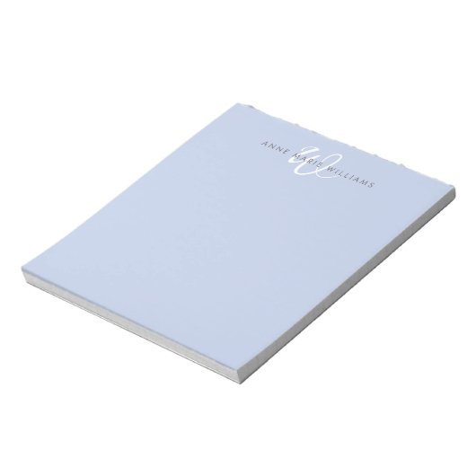 Bloc-note Monogramme Moderne Bleu Blanc Script (Tourné)