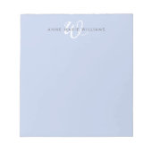 Bloc-note Monogramme Moderne Bleu Blanc Script (Devant)