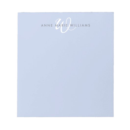 Bloc-note Monogramme Moderne Bleu Blanc Script (Devant)