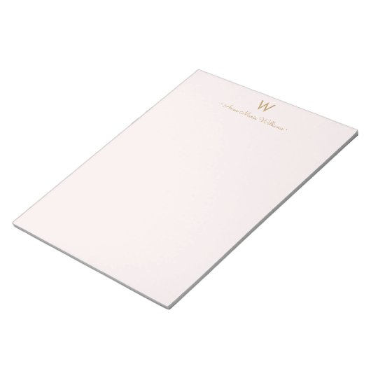 Bloc-note Monogramme moderne Blush Pink Gold Script (Incliné)