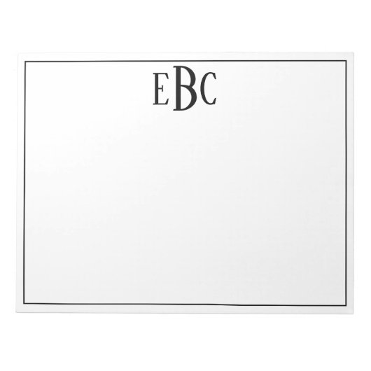Bloc-note Monogramme Moderne Classique Noir et Blanc (Devant)