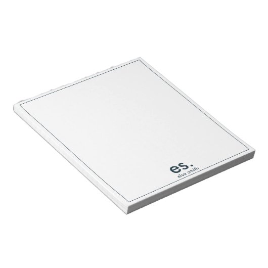 Bloc-note Monogramme Moderne Élégant Minimal Bleu et Blanc (Incliné)