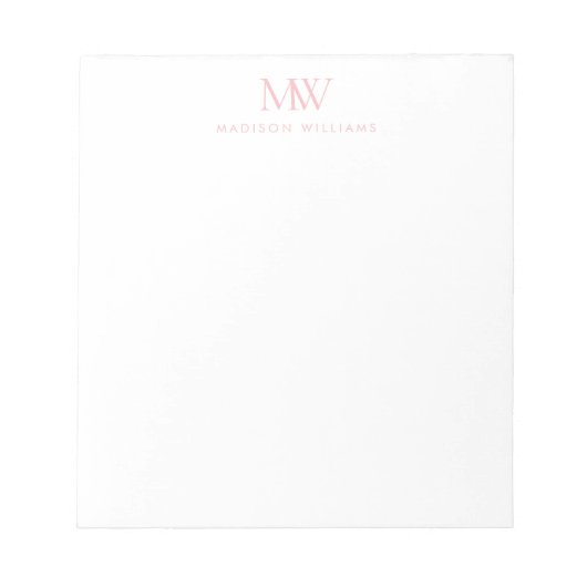 Bloc-note Monogramme Moderne Élégant Simple Rose (Devant)