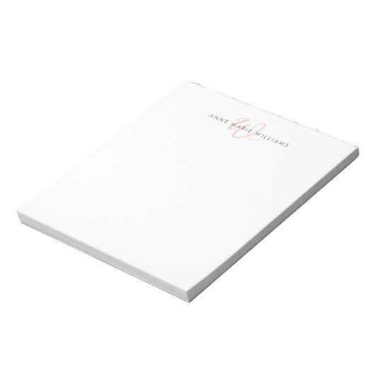Bloc-note Monogramme Moderne en Rose Pâle Script (Tourné)
