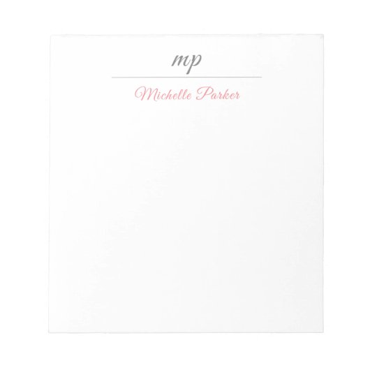 Bloc-note Monogramme Moderne Féminin Professionnel Simple (Devant)