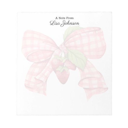 Bloc-note Monogramme moderne Fraise et Bow tendance (Devant)